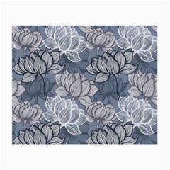 Art Deco Blue And Grey Lotus Flower Leaves Floral Japanese Hand Drawn Lily Small Glasses Cloth (2 Sides) by DigitalArsiart