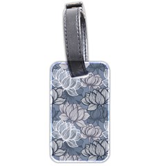 Art Deco Blue And Grey Lotus Flower Leaves Floral Japanese Hand Drawn Lily Luggage Tag (two Sides)