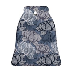 Art Deco Blue And Grey Lotus Flower Leaves Floral Japanese Hand Drawn Lily Bell Ornament (two Sides) by DigitalArsiart