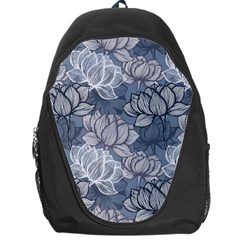 Art Deco Blue And Grey Lotus Flower Leaves Floral Japanese Hand Drawn Lily Backpack Bag by DigitalArsiart