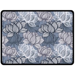 Art Deco Blue And Grey Lotus Flower Leaves Floral Japanese Hand Drawn Lily Double Sided Fleece Blanket (large)  by DigitalArsiart
