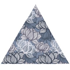 Art Deco Blue And Grey Lotus Flower Leaves Floral Japanese Hand Drawn Lily Wooden Puzzle Triangle by DigitalArsiart