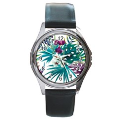 Tropical Flowers Round Metal Watch by goljakoff