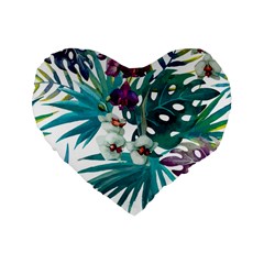 Tropical Flowers Standard 16  Premium Flano Heart Shape Cushions by goljakoff