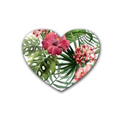 Monstera Flowers Rubber Coaster (heart)  by goljakoff