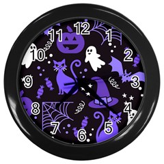 Halloween Party Seamless Repeat Pattern  Wall Clock (black)