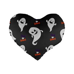 Halloween Ghost Trick Or Treat Seamless Repeat Pattern Standard 16  Premium Flano Heart Shape Cushions by KentuckyClothing