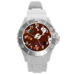 Halloween Seamless Repeat Pattern Round Plastic Sport Watch (l) by KentuckyClothing