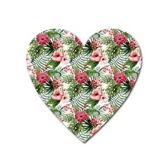 Monstera Flowers Pattern Heart Magnet by goljakoff