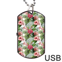 Monstera flowers pattern Dog Tag USB Flash (Two Sides)