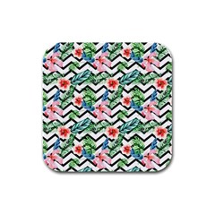 Zigzag Flowers Pattern Rubber Square Coaster (4 Pack)  by goljakoff