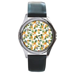 Tropical Pineapples Round Metal Watch by goljakoff