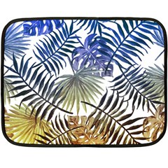 Blue And Yellow Tropical Leaves Fleece Blanket (mini) by goljakoff