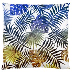 Blue And Yellow Tropical Leaves Large Cushion Case (two Sides) by goljakoff