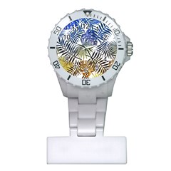 Blue And Yellow Tropical Leaves Plastic Nurses Watch by goljakoff