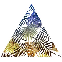 Blue And Yellow Tropical Leaves Wooden Puzzle Triangle by goljakoff