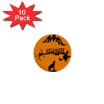 Happy Halloween Scary Funny Spooky Logo Witch On Broom Broomstick Spider Wolf Bat Black 8888 Black A 1  Mini Buttons (10 pack)  Front