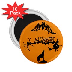 Happy Halloween Scary Funny Spooky Logo Witch On Broom Broomstick Spider Wolf Bat Black 8888 Black A 2 25  Magnets (10 Pack)  by HalloweenParty