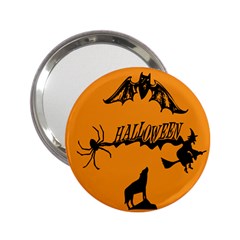 Happy Halloween Scary Funny Spooky Logo Witch On Broom Broomstick Spider Wolf Bat Black 8888 Black A 2 25  Handbag Mirrors