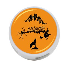 Happy Halloween Scary Funny Spooky Logo Witch On Broom Broomstick Spider Wolf Bat Black 8888 Black A 4-port Usb Hub (two Sides) by HalloweenParty