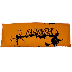 Happy Halloween Scary Funny Spooky Logo Witch On Broom Broomstick Spider Wolf Bat Black 8888 Black A Body Pillow Case Dakimakura (two Sides) by HalloweenParty