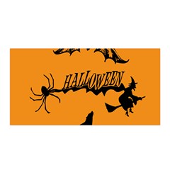 Happy Halloween Scary Funny Spooky Logo Witch On Broom Broomstick Spider Wolf Bat Black 8888 Black A Satin Wrap by HalloweenParty