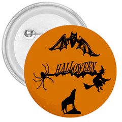 Happy Halloween Scary Funny Spooky Logo Witch On Broom Broomstick Spider Wolf Bat Black 8888 Black A 3  Buttons