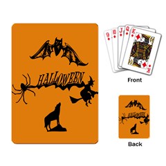 Happy Halloween Scary Funny Spooky Logo Witch On Broom Broomstick Spider Wolf Bat Black 8888 Black A Playing Cards Single Design (rectangle)