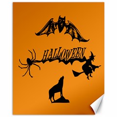 Happy Halloween Scary Funny Spooky Logo Witch On Broom Broomstick Spider Wolf Bat Black 8888 Black A Canvas 11  X 14  by HalloweenParty