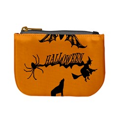 Happy Halloween Scary Funny Spooky Logo Witch On Broom Broomstick Spider Wolf Bat Black 8888 Black A Mini Coin Purse by HalloweenParty
