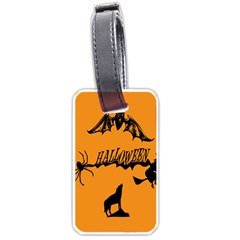 Happy Halloween Scary Funny Spooky Logo Witch On Broom Broomstick Spider Wolf Bat Black 8888 Black A Luggage Tag (one Side)