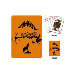 Happy Halloween Scary Funny Spooky Logo Witch On Broom Broomstick Spider Wolf Bat Black 8888 Black A Playing Cards Single Design (mini) by HalloweenParty