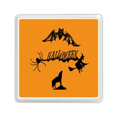 Happy Halloween Scary Funny Spooky Logo Witch On Broom Broomstick Spider Wolf Bat Black 8888 Black A Memory Card Reader (square) by HalloweenParty