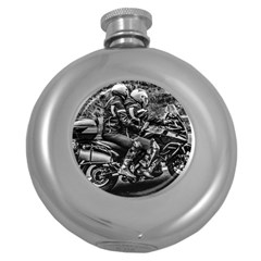 Motorcycle Riders At Highway Round Hip Flask (5 Oz) by dflcprintsclothing