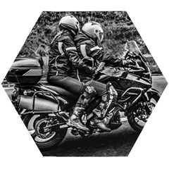 Motorcycle Riders At Highway Wooden Puzzle Hexagon by dflcprintsclothing