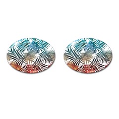 Blue Tropical Leaves Cufflinks (oval) by goljakoff