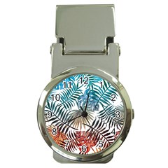 Blue Tropical Leaves Money Clip Watches