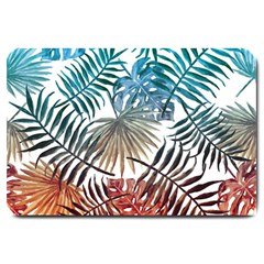 Blue Tropical Leaves Large Doormat  by goljakoff