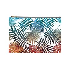 Blue Tropical Leaves Cosmetic Bag (large)