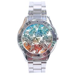 Blue Tropical Leaves Stainless Steel Analogue Watch by goljakoff