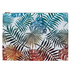 Blue Tropical Leaves Cosmetic Bag (xxl) by goljakoff