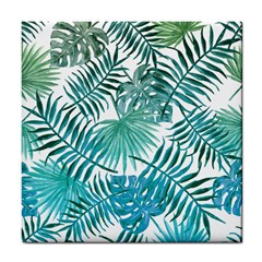 Blue Tropical Leaves Tile Coaster by goljakoff