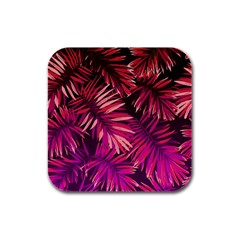 Pink Leaves Rubber Square Coaster (4 Pack)  by goljakoff