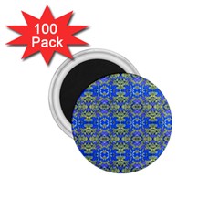Gold And Blue Fancy Ornate Pattern 1 75  Magnets (100 Pack) 