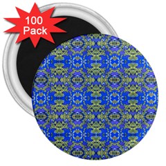 Gold And Blue Fancy Ornate Pattern 3  Magnets (100 Pack) by dflcprintsclothing