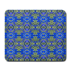 Gold And Blue Fancy Ornate Pattern Large Mousepads by dflcprintsclothing