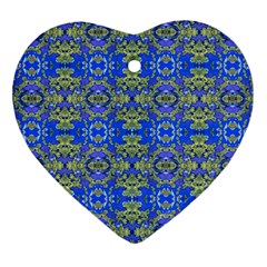Gold And Blue Fancy Ornate Pattern Heart Ornament (two Sides) by dflcprintsclothing