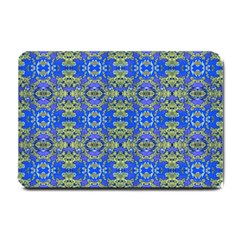 Gold And Blue Fancy Ornate Pattern Small Doormat 