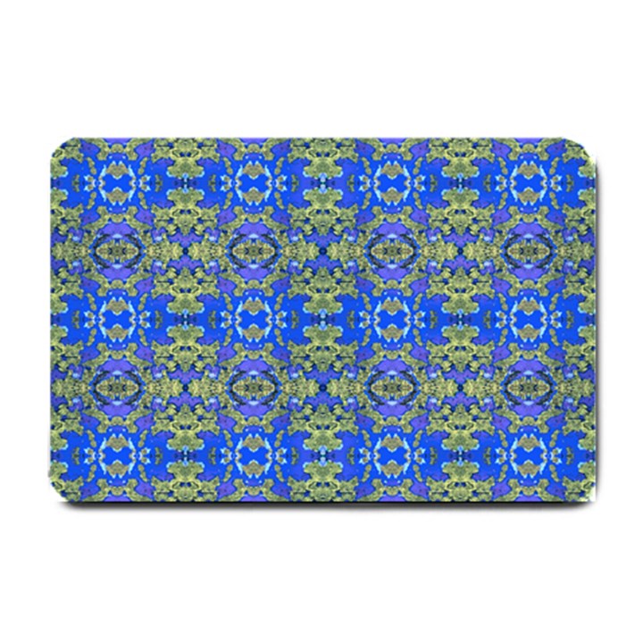 Gold And Blue Fancy Ornate Pattern Small Doormat 