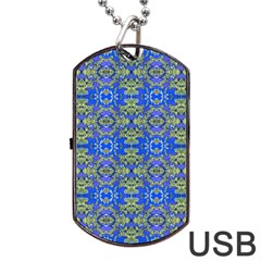 Gold And Blue Fancy Ornate Pattern Dog Tag Usb Flash (two Sides) by dflcprintsclothing